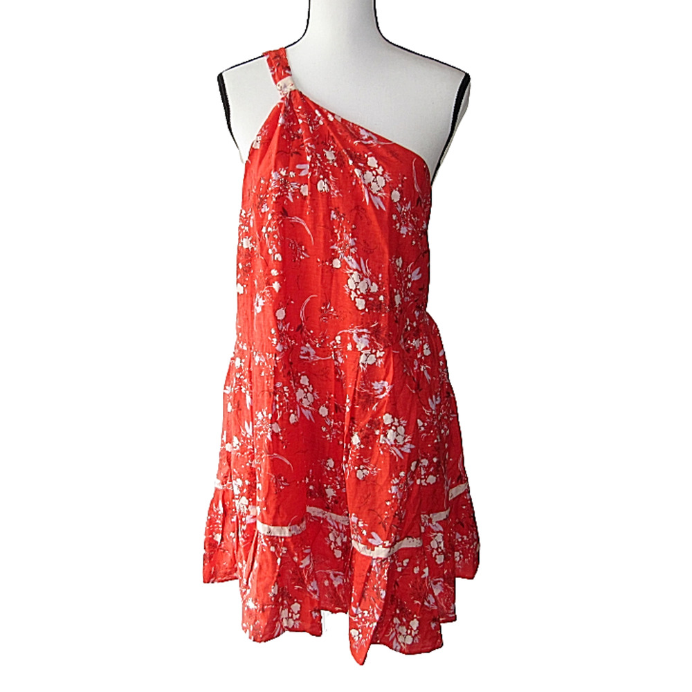 Free People All Mine Red Floral Linen Blend Dress
